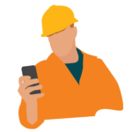 technicians with mobile app icon